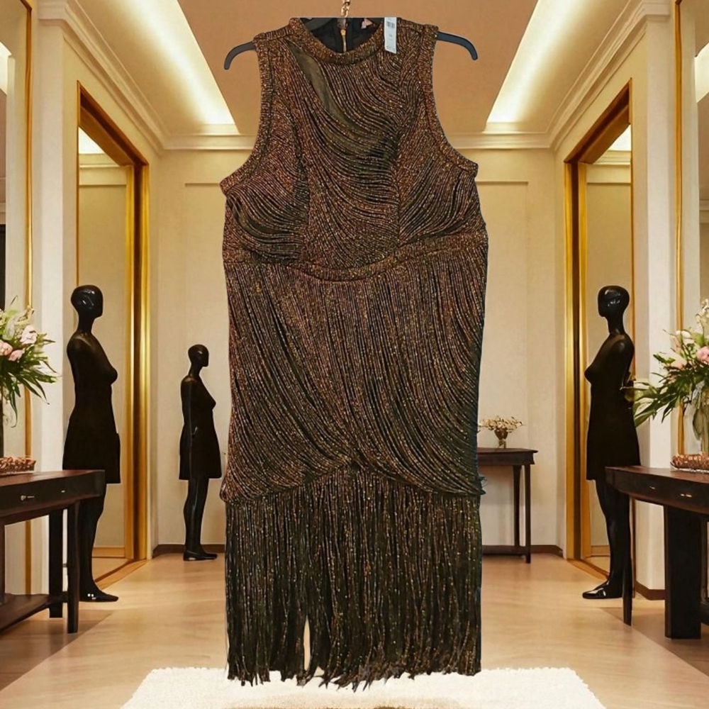 Not So Serious by Pallavi Mohan Fringed Halter Dress Sz 18W